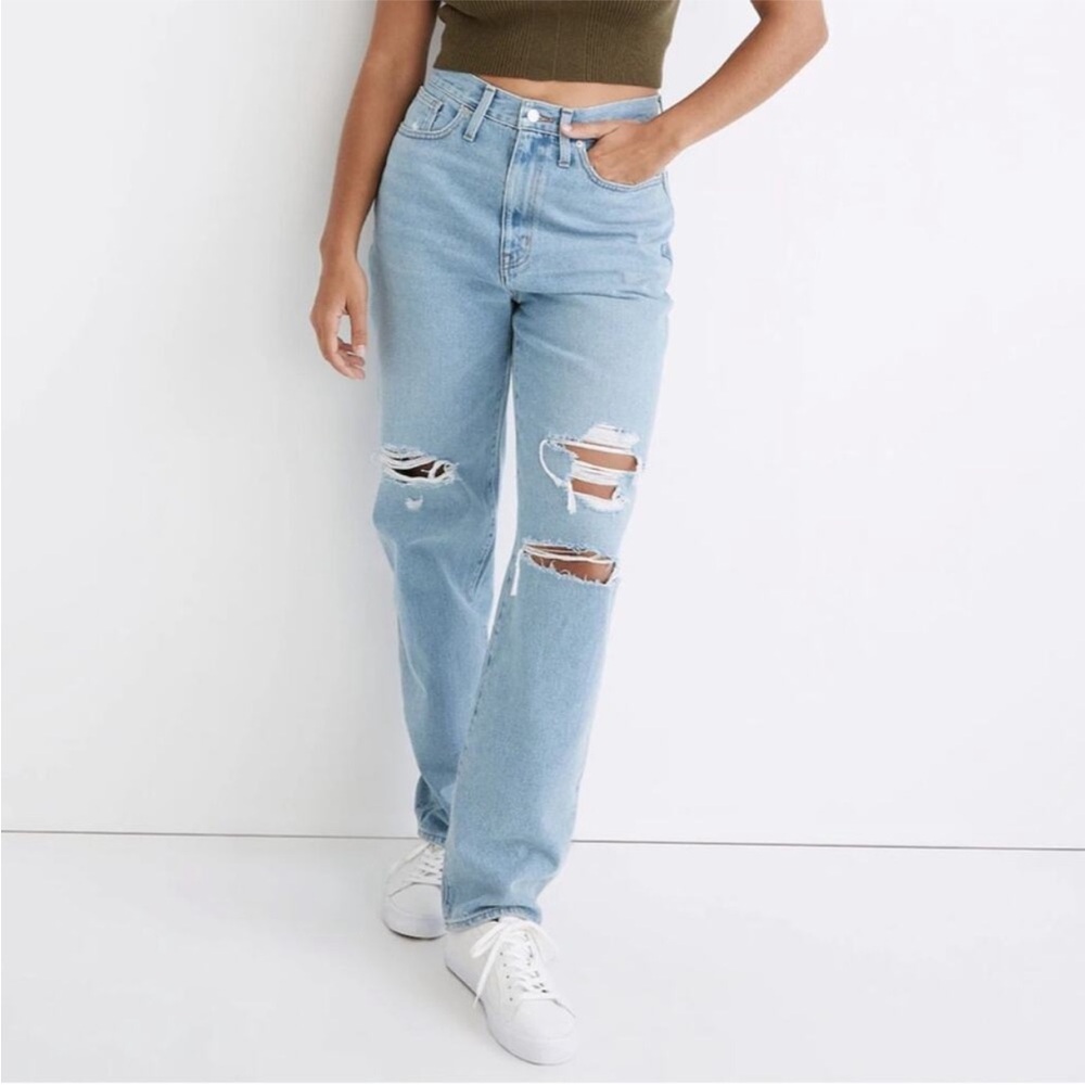 Madewell Baggy Straight Jeans Ripped Edition In Earlhurst Wash Size 31
